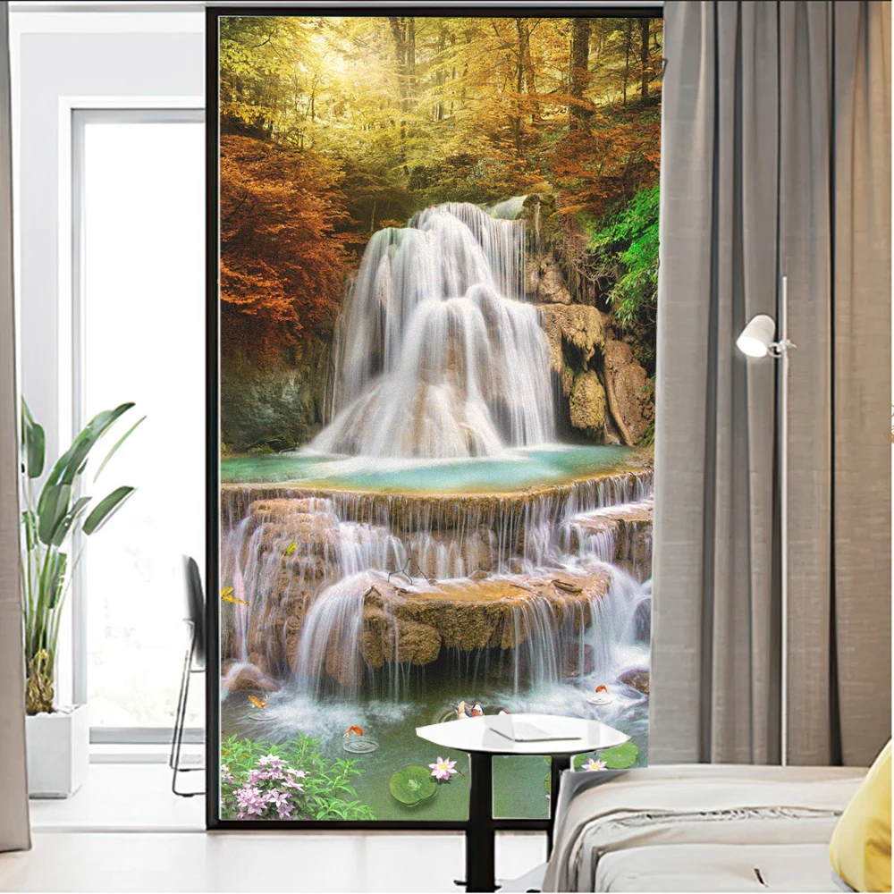 

Window Film Privacy Frosted Glass Sticker Heat Insulation and Sunscreen Waterfall Decoration Adhesive sticker for Home