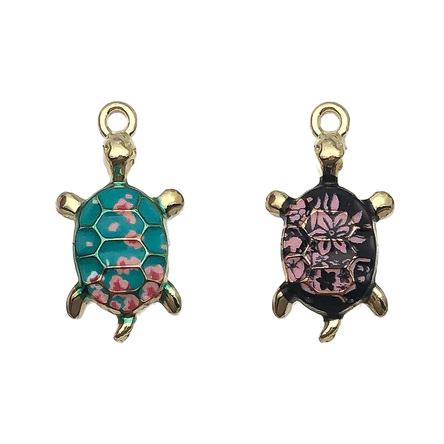 10pcs Colorful Enamel Cute Printed Turtle Charms Alloy Pendants for DIY Bracelets Necklaces Earrings Jewelry Making Accessories