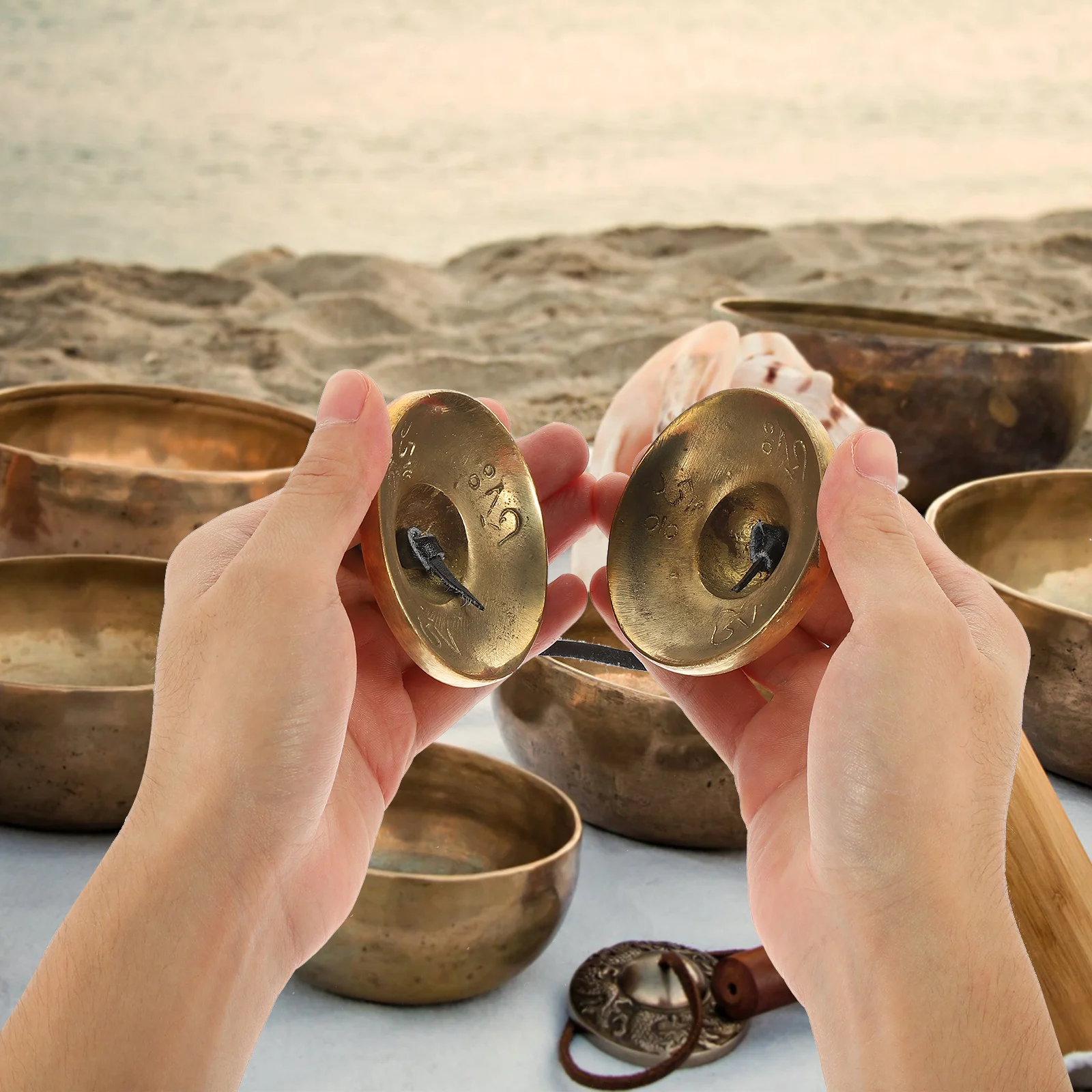 الصنج النحاسي جرس التأمل اليد الصنج أجراس التبتية براعة رائعة المحمولة حجم عشاق الموسيقى هدية