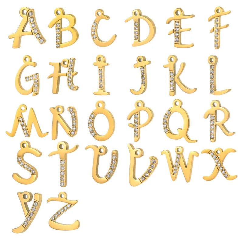Sparkly A‑Z Initial Charm Pendants Gold Plated Clear Cubic Zirconia Alphabet Letter For Handmade DIY Necklace Bracelet Supplies