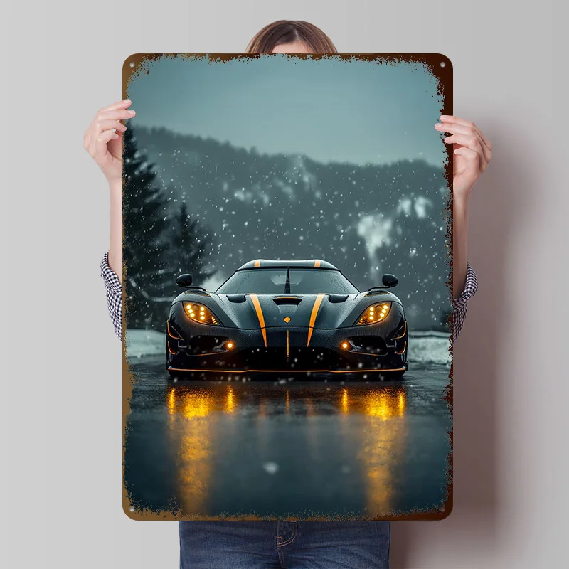Sports Car Agera RS in Snow Metal Poster Customized Wall Art Retro Vintage Tinplate Signs for Man Cave Home and Decoration House