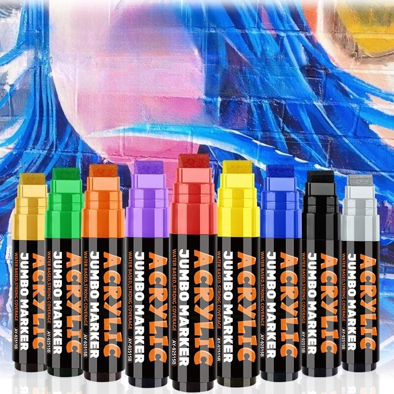 10color Acrylic Marker Pen Set 15MM Pen Width Waterproof Non-fading for Painting Graffiti Illustration Poster Design