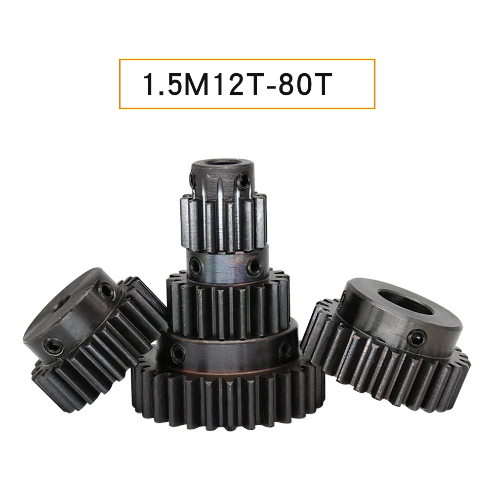 Spur Gear 1.5M-17T/18T Inner Bore 5/6/6.35/8/10/12 mm Teeth Thickness 12 mm Blackening Carbon Steel Metal Gears for Transmission