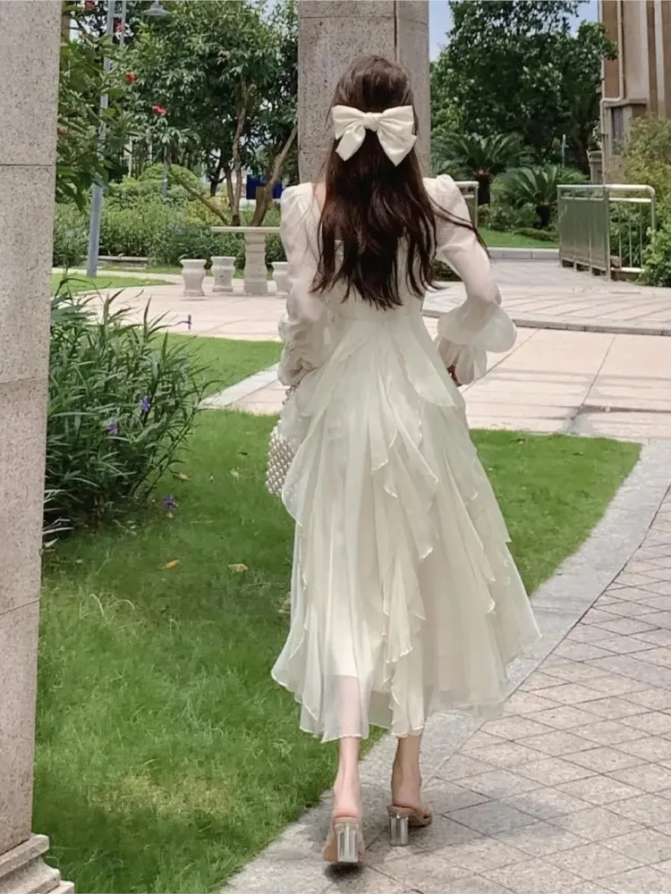 sachin and babi light blue dress Girl Dress Summer Middle School Student Chiffon Dress Junior High School  Student Skirt Female Older Children 13 Years Old 15 Sweet Fairy Dress main image 0
