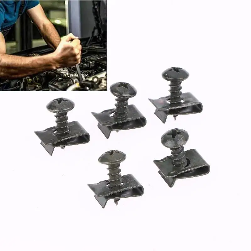 Anti-Rust U-Type Clip Fasteners, 40/100Pcs Iron Sheet Kit w/ Self-Tapping Screws for Car & Moto Protection.