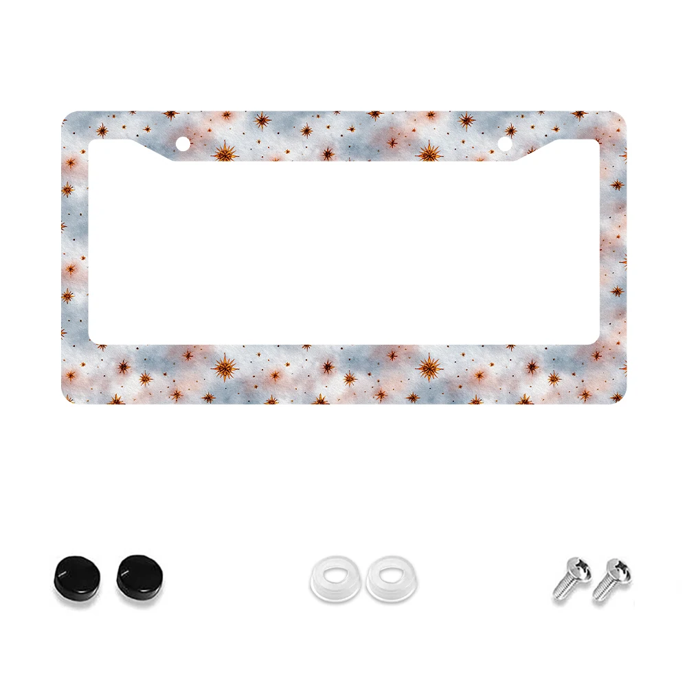 

1 шт., рамка номерного знака с 2 отверстиями в стиле ретро, оранжевая звезда, алюминиевый материал, 6x12 дюймов, с набором винтов, забавное украшение автомобиля, подарок S