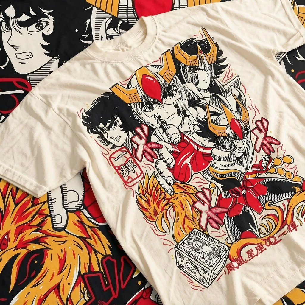 Saint Seiya Anime Manga Printed T-shirt, Men's and Women's Summer Cotton Loose Fashion Round Neck Short Sleeve Casual Top