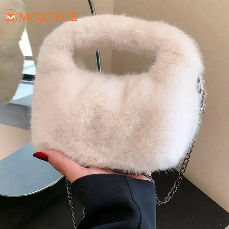 Autumn&Winter Luxury Warm Plush Wrist Bags 2023 Fashion Faux Fur Small Handbag Solid Color Furry Women Chain Crossbody Bag&Purse