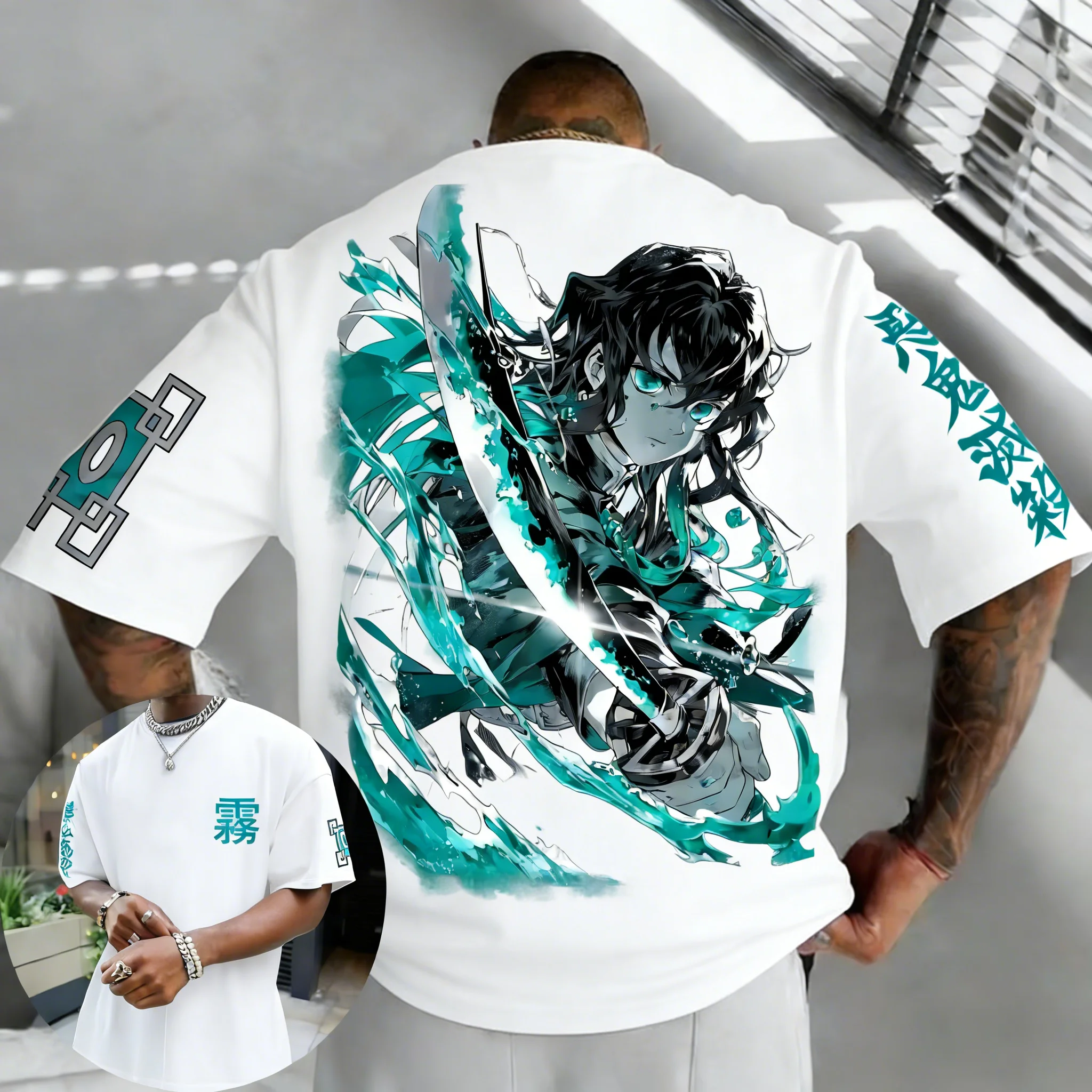 

Футболка оверсайз с принтом «Истребитель демонов» для мужчин и женщин, парная, в уличном стиле, повседневная, для родителей и детей, в стиле Харадзюку Y2K, летняя