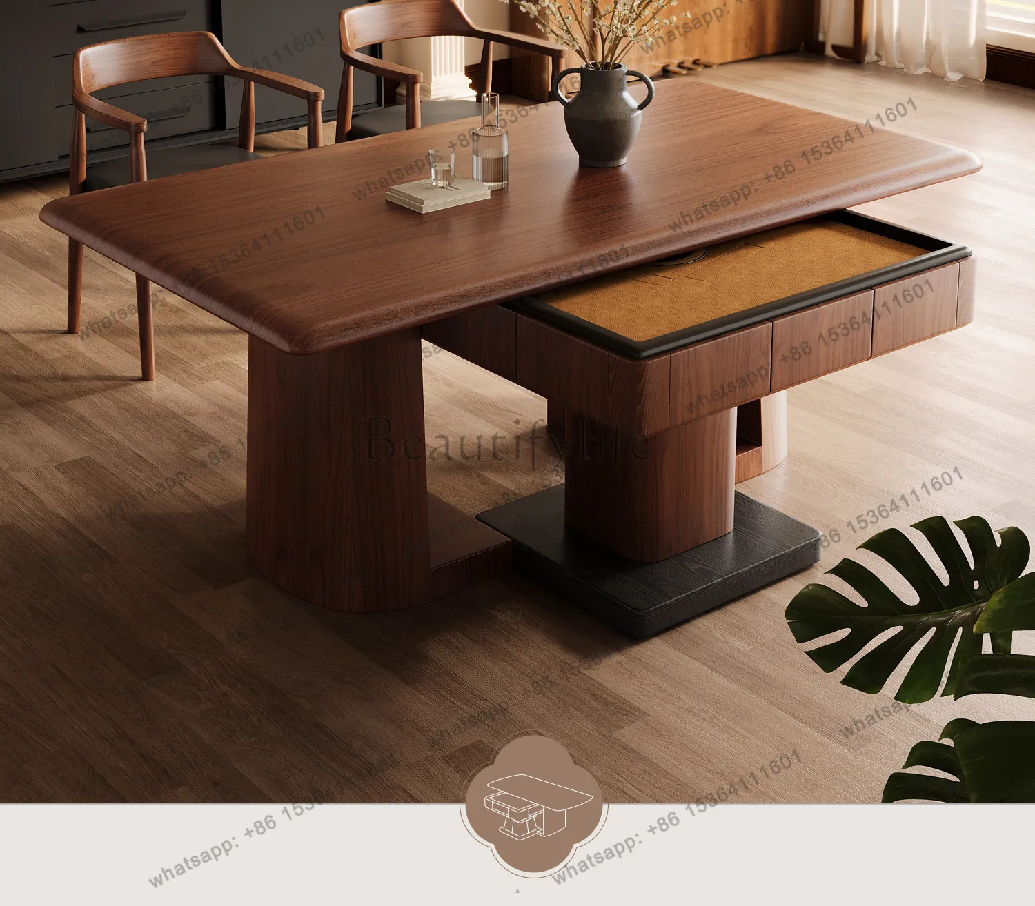 Mahjong dining table Solid wood Chinese antique mahjong table Dual-purpose integrated rectangle