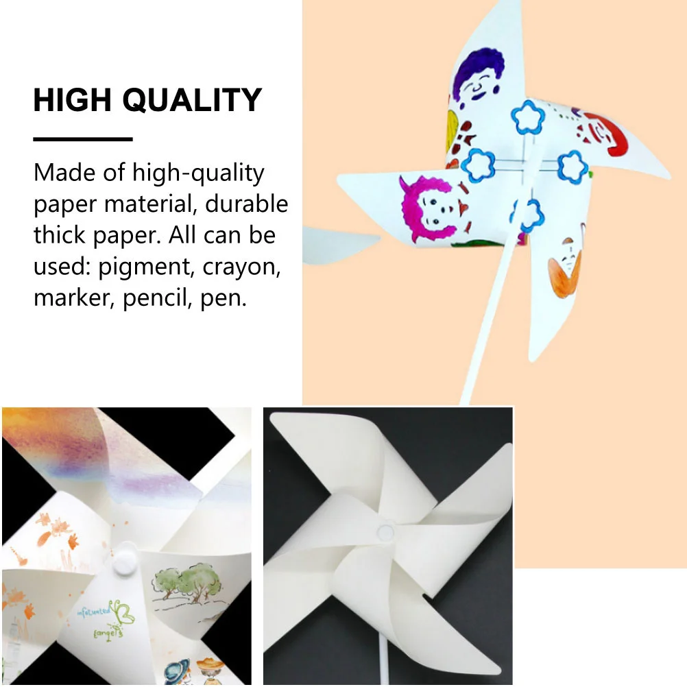 12 Pcs Children's Windmill Painting Toys DIY Pinwheels Blank Windmills Paper Drawing Kindergarten Graffiti