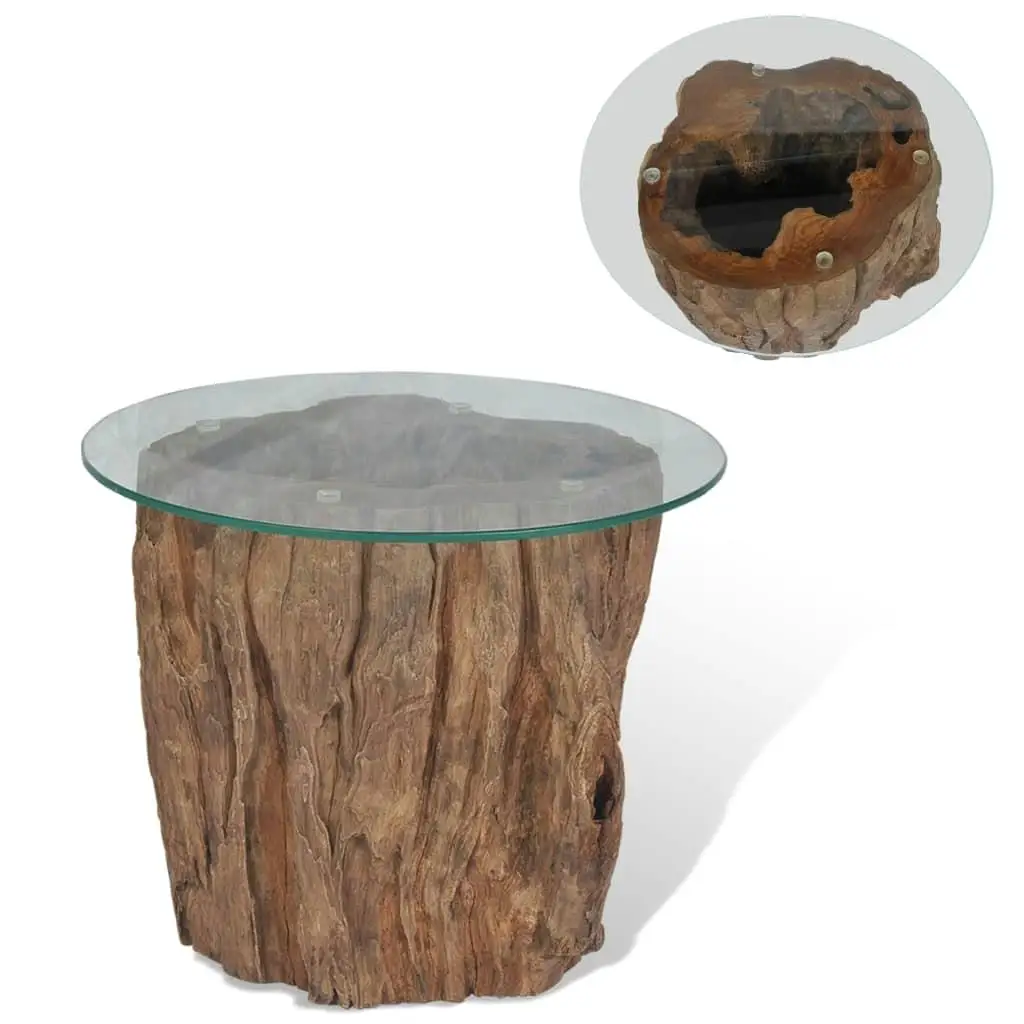 Modern Teak Wood Coffee Table with Glass Top - 19.7x15.7 Inches, Stylish & Durable