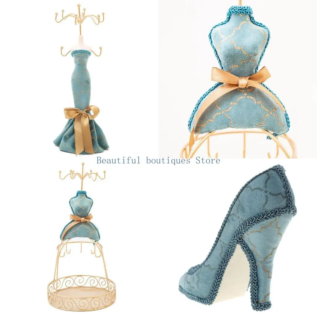 

U4LF Jewelry Organizer Hanging Retro Peacock Blue Bronzing Jewelry Stand Display Decoration Stand Gift Window Display