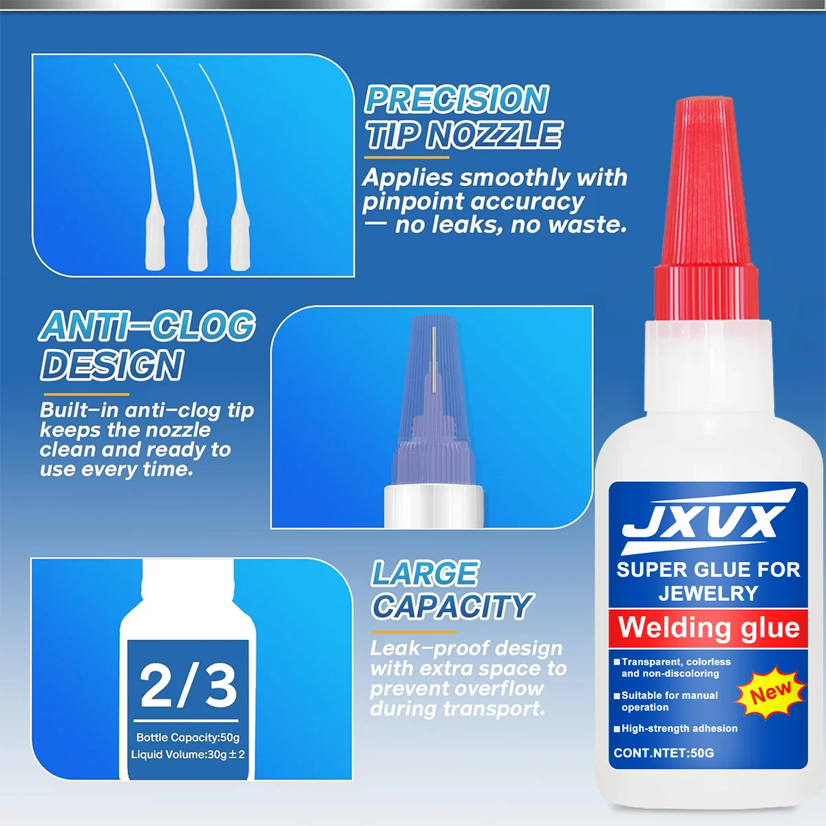 JXVX アップグレード版 20g 溶接用超強力油性接着剤 - 汎用スーパーグルー 強力瞬間接着剤 樹脂 セラミック 金属 PVC プラスチック ガラス 木材など 液体スーパーグルーツール