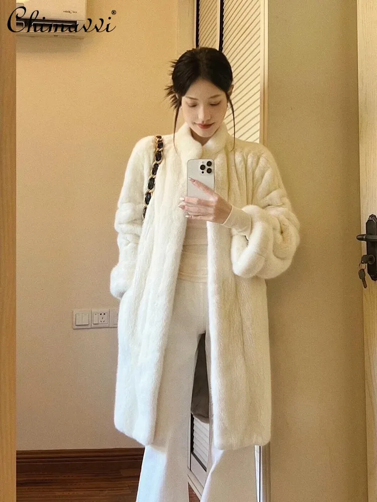 Cappotto in pelliccia di visone imitazione donna inverno moda di fascia alta sciolto caldo a maniche lunghe elegante cappotto integrato in pelliccia femminile di media lunghezza