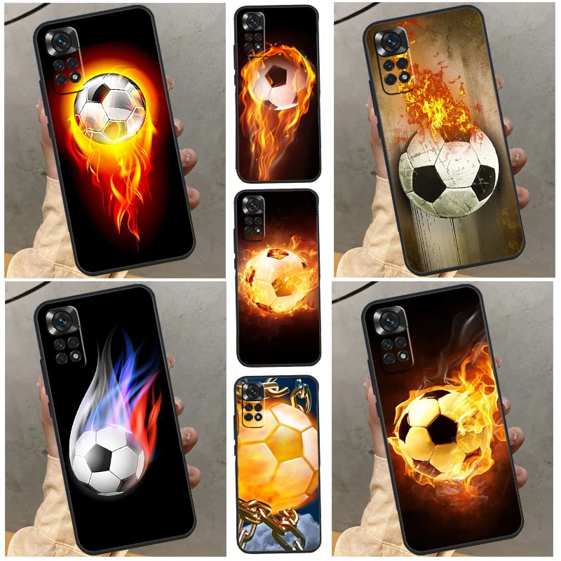 Fire Football Soccer Ball Case For Xiaomi Redmi Note 10 Pro 8 9 12 11 Pro 8T 9S 10S 11S Redmi 9 10 10C 9A 9C Cover