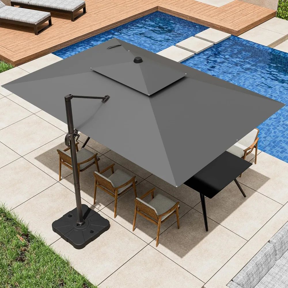 

9x12FT Cantilever Patio Umbrella - Heavy Duty Double Layer Offset Design with 360° Rotation, Large Rectangle Sun Shade Umbrella