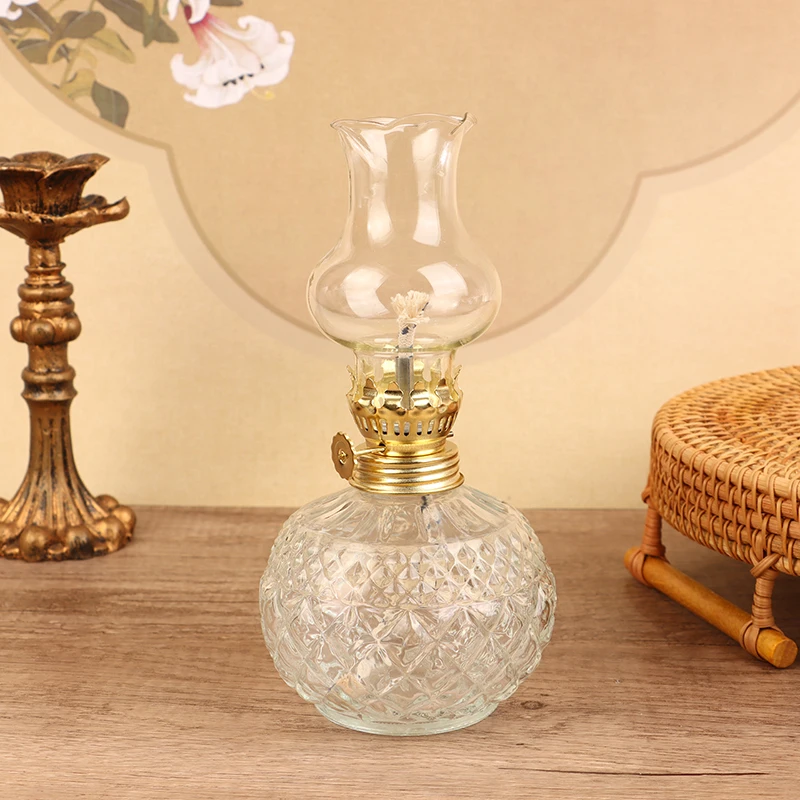 1Pc Vintage Nostalgic Furnishings Glass Paraffin Lamp Crafts Crystal Lamp Indoor Old Desk Lamp Emergency Lighting Tools