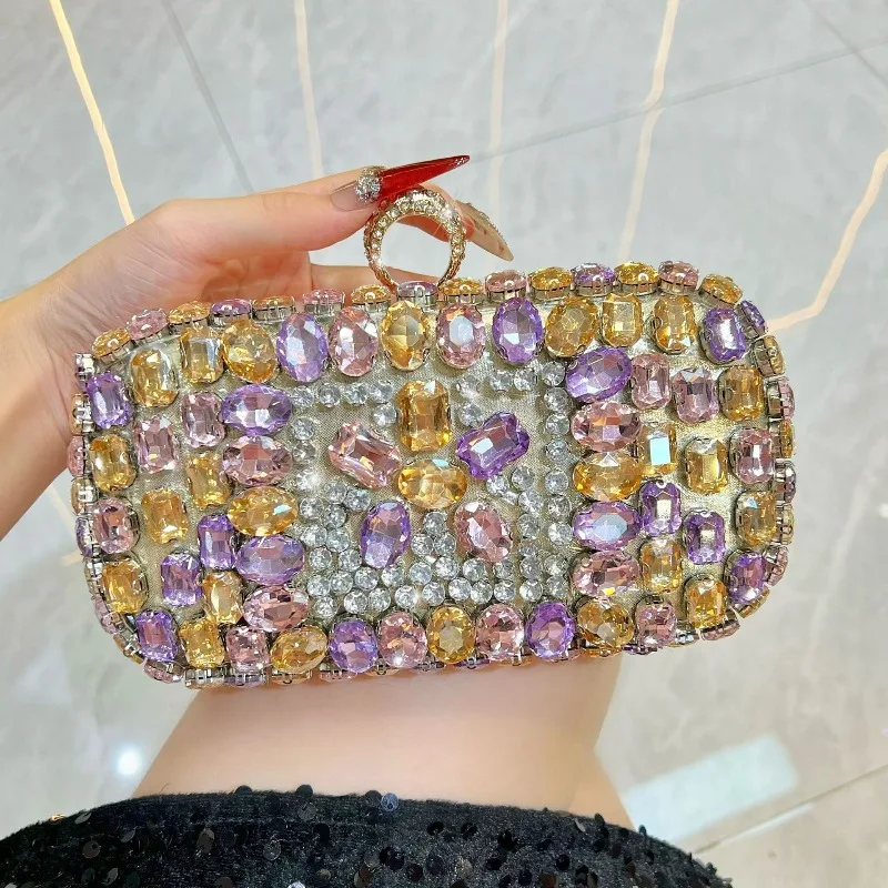 Luxury Gemstone Clutch Bag for Woman Silver Party Bags Fashionable Colorful Diamonds Evening Purse Blingbling Beading Handbag