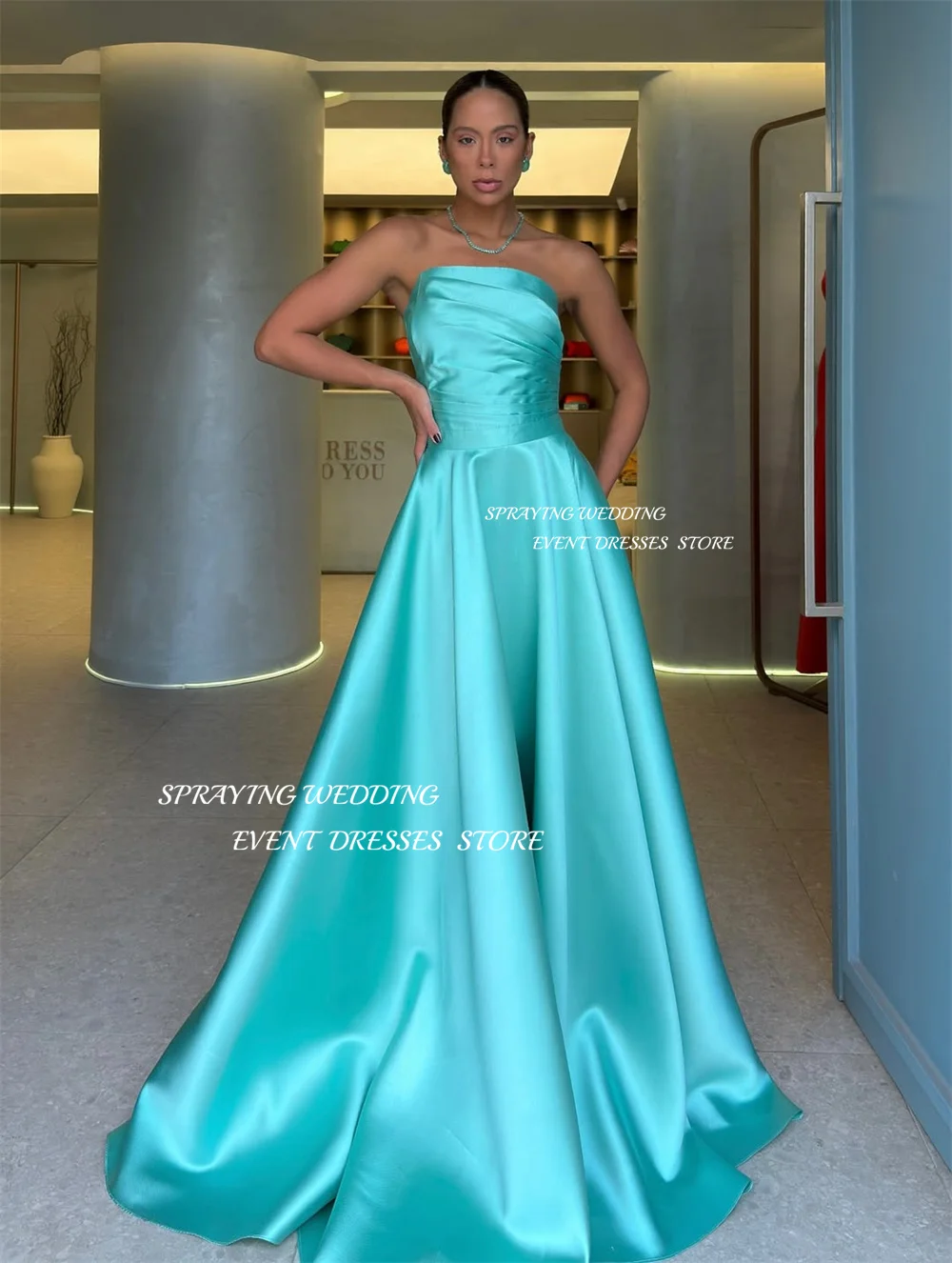 SPRAYING – robe de soirée élégante en Satin, sans bretelles, sans manches, robe de soirée formelle, ligne A, longue, robe de bal arabe de dubaï, personnalisée, 2025