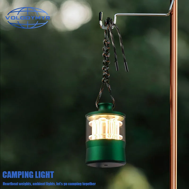 

VOLODYMYR LED Tungsten Core Camping Light Portable Lanterns Rechargeable Outdoor Camping Emergency Flashlight Lamp with Rope