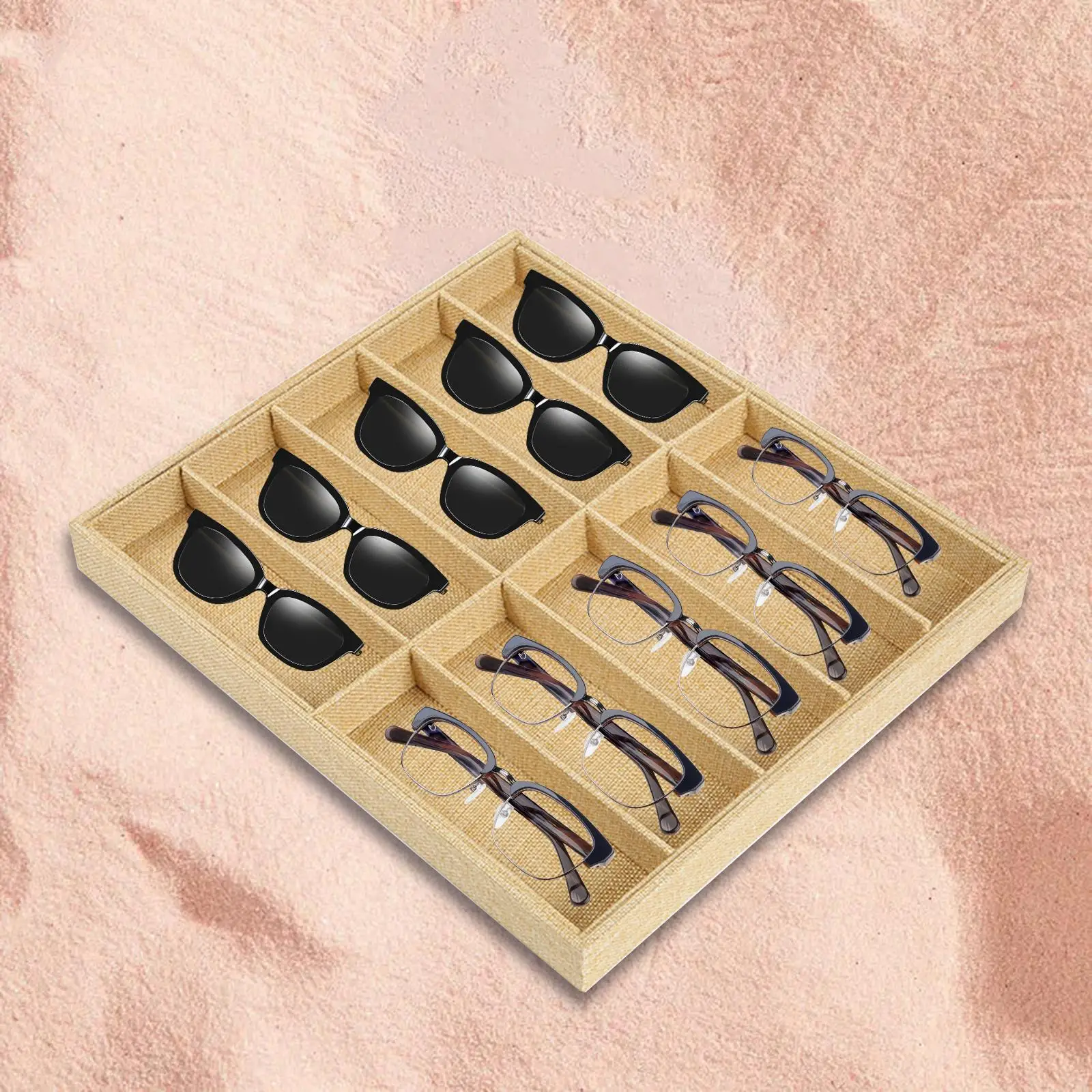 Mode Brillenkokers Beige 10-roosters Zonnebril Display Box Zonnebril Display Bril Display Props Sieraden Organizer Tray