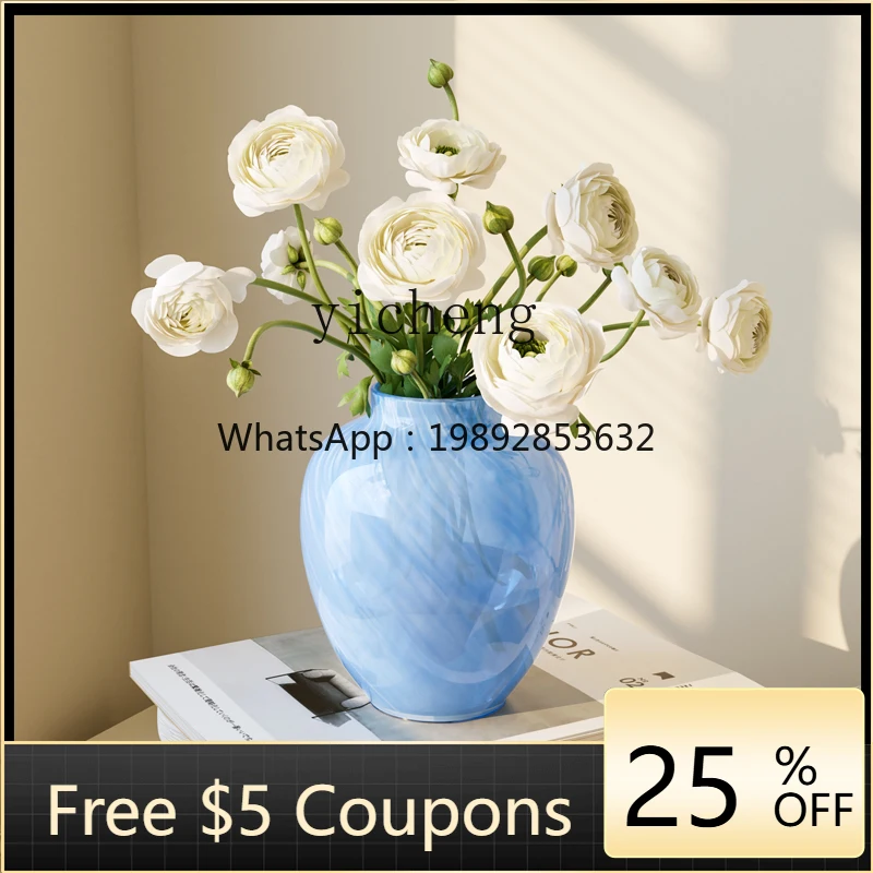 

AA Nordic ins wind light blue vase ornament glass hydroponic flower arrangement decoration
