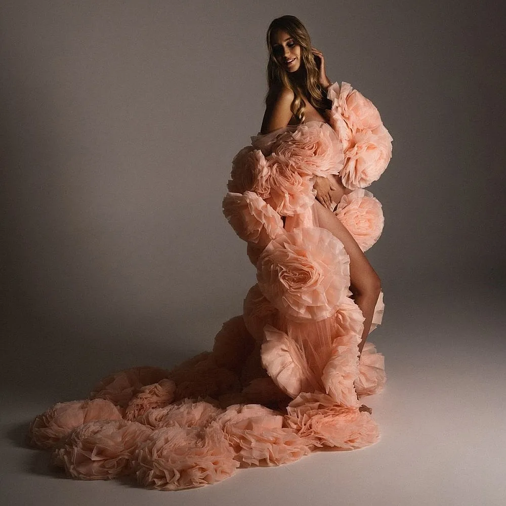 Vestidos de cumpleaños estilo flores para mujer embarazada, vestidos para espectáculos de bebés para sesiones de fotos, chaqueta de flores 3D, capa nupcial, chaqueta de maternidad