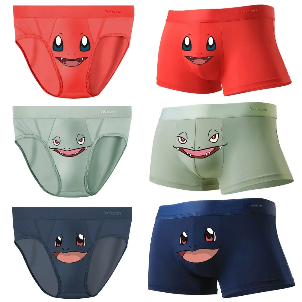 Pokemon Gengar Squirtle Wartortle Pikachu Bulbasaur Venusaur Charmander Charizard Gyarados Ice Silk Men's Underwear Boxer Shorts