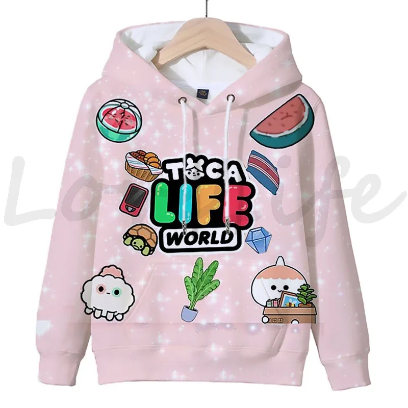 Toca Life World hoodies infantis, casacos em anime 3D, pulôver de desenhos animados para meninos e meninas, blusas de moletom casual infantil, novo outono