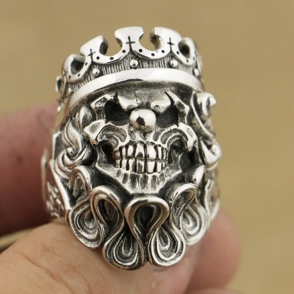 925 Sterling Silver Joker Skull Clown King Ring Biker Punk Jewelry TA70 US Size 7~15