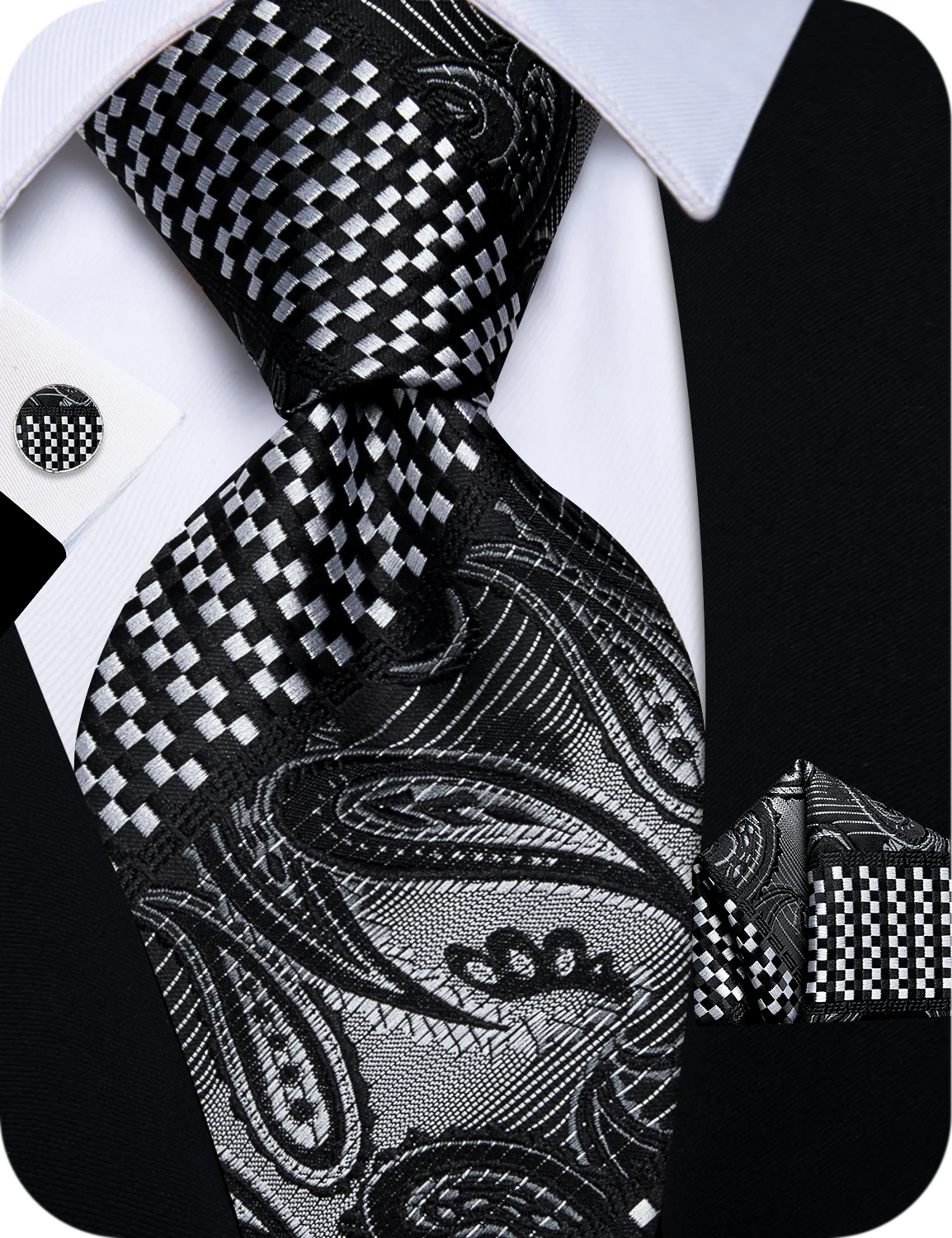 Floral Party Tie Set 3Pcs Mens Tie Hanky Cufflinks Set for Wedding Banquet Business Meeting Groomsmen Formal Office Interview
