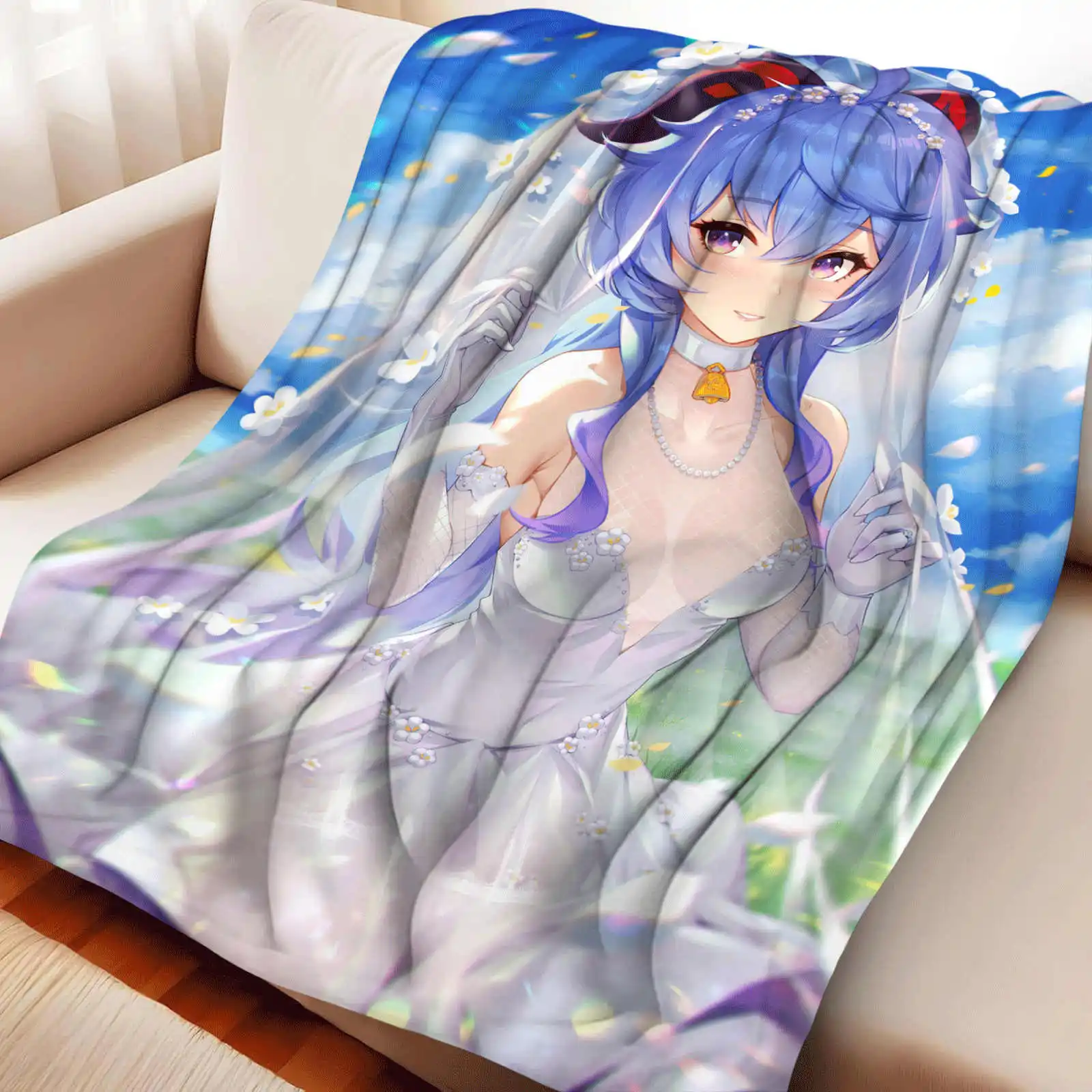 

Genshin Impact Ganyu Мягкое теплое всесезонное фланелевое одеяло на Рождество