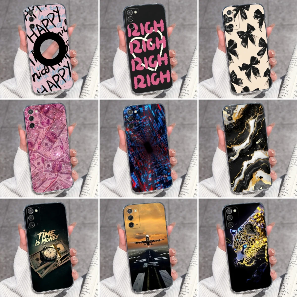 For Samsung Galaxy Note20 Case Galaxy Note10 Pro Plus Transparent TPU Phone Covers Beautiful Black Bow Patterns Anti Drop Bumper