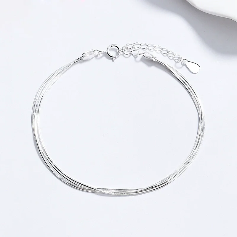 Hot Sexy Beach Multilayer Snake Bones Anklets For Women 925 Sterling Silver Jewelry Fashion Three Layer Line Bracelet Foot Chain