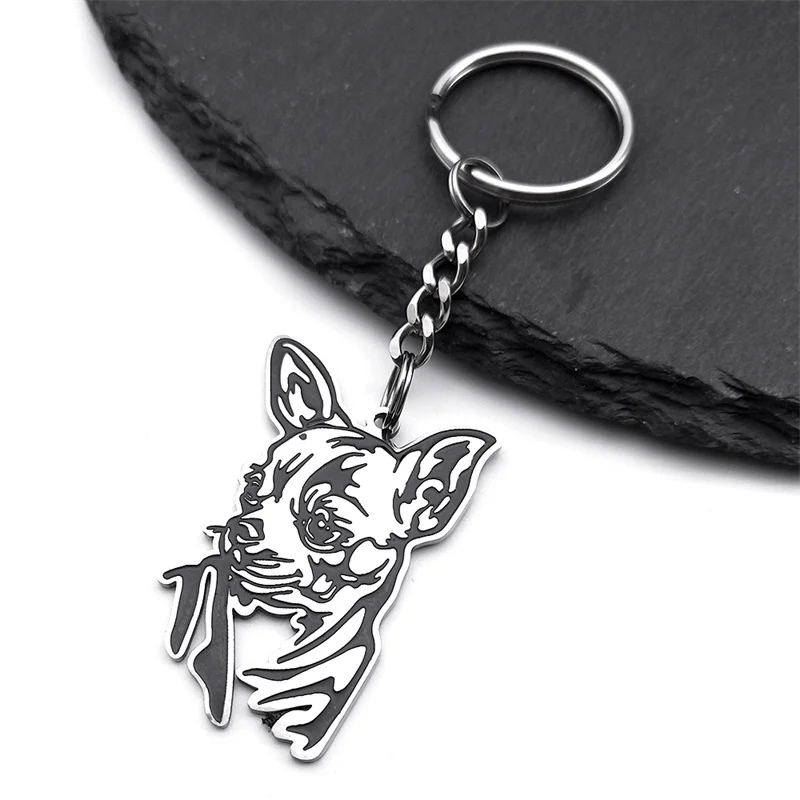 Cute Animal Chihuahua Dog Key Ring for Women Men Stainless Steel Silver Color Bag Accessories Keychain Pet Lover Jewelry K8141S1