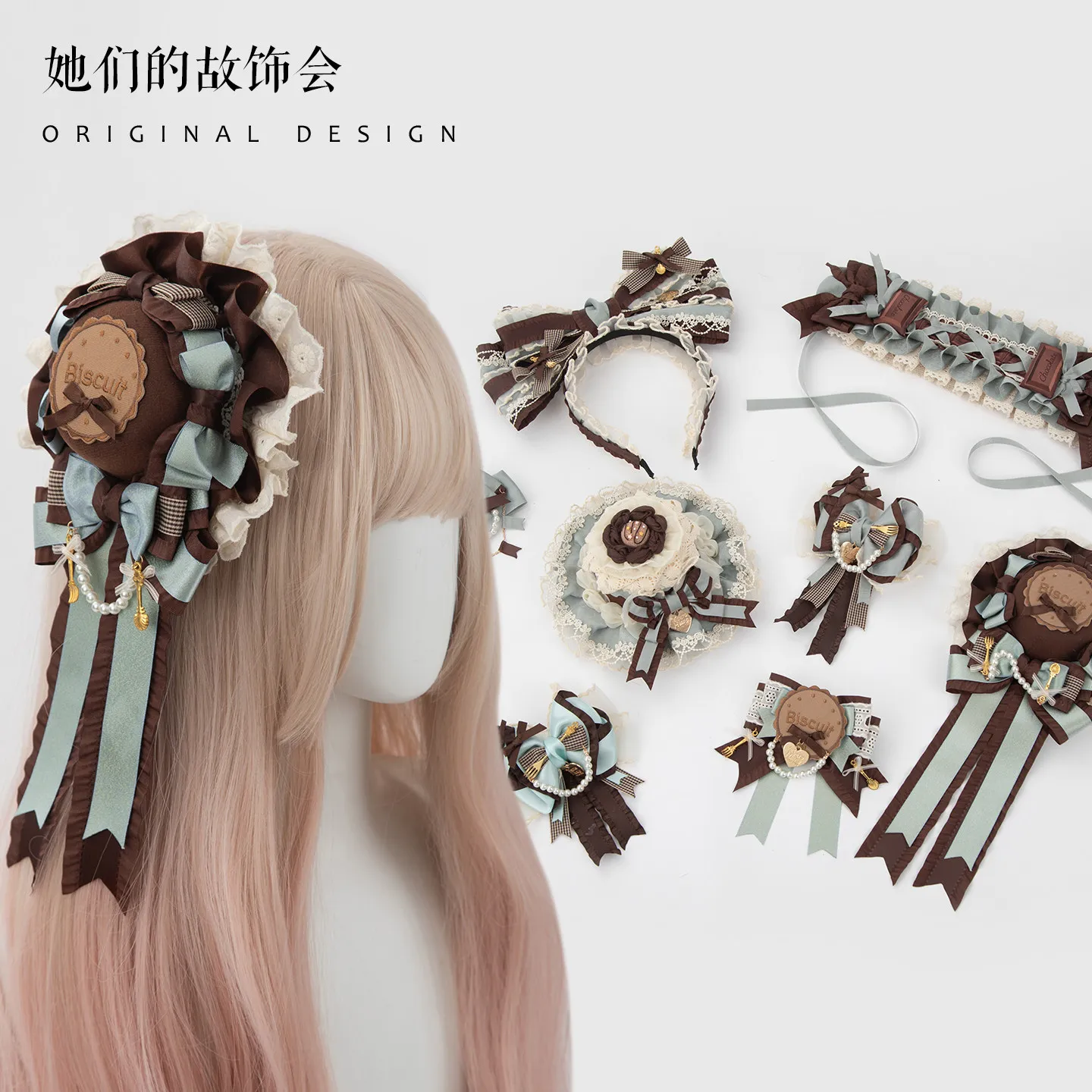Bow Hair Clip KC Biscuit Chocolate Cake Flat Hat Handmade Small Original Lolita Hair Accessories