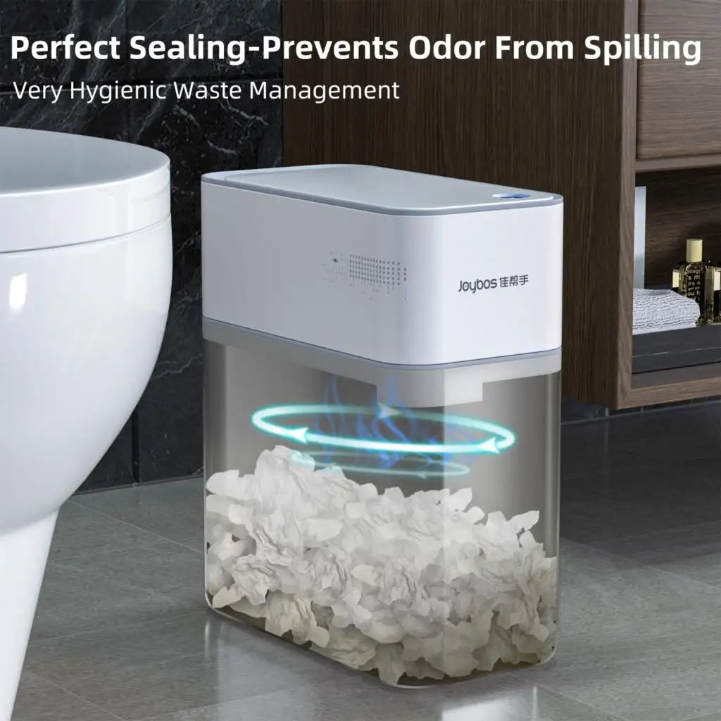 Smart Bathroom Trash Can 14l Automatic Bagging Electronic Trash Can White Touchless Narrow Smart Sensor Garbage Bin Smart Home