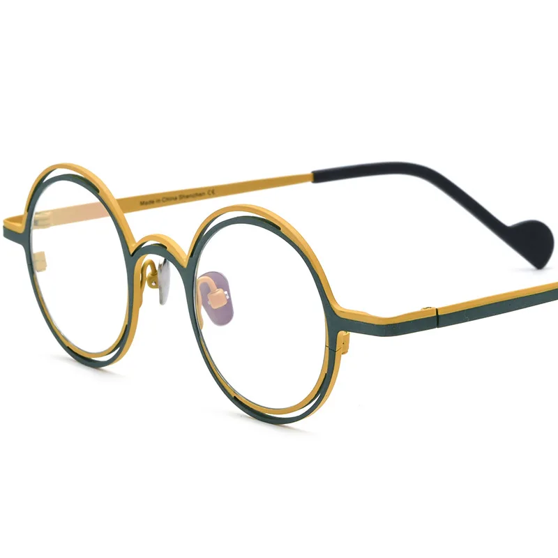 

2023 Newest Women Retro Round Pure Titanium Joint Mixed Color Double Frame Eyeglasses Men Vintage Optical Myopia Lenses Glasses