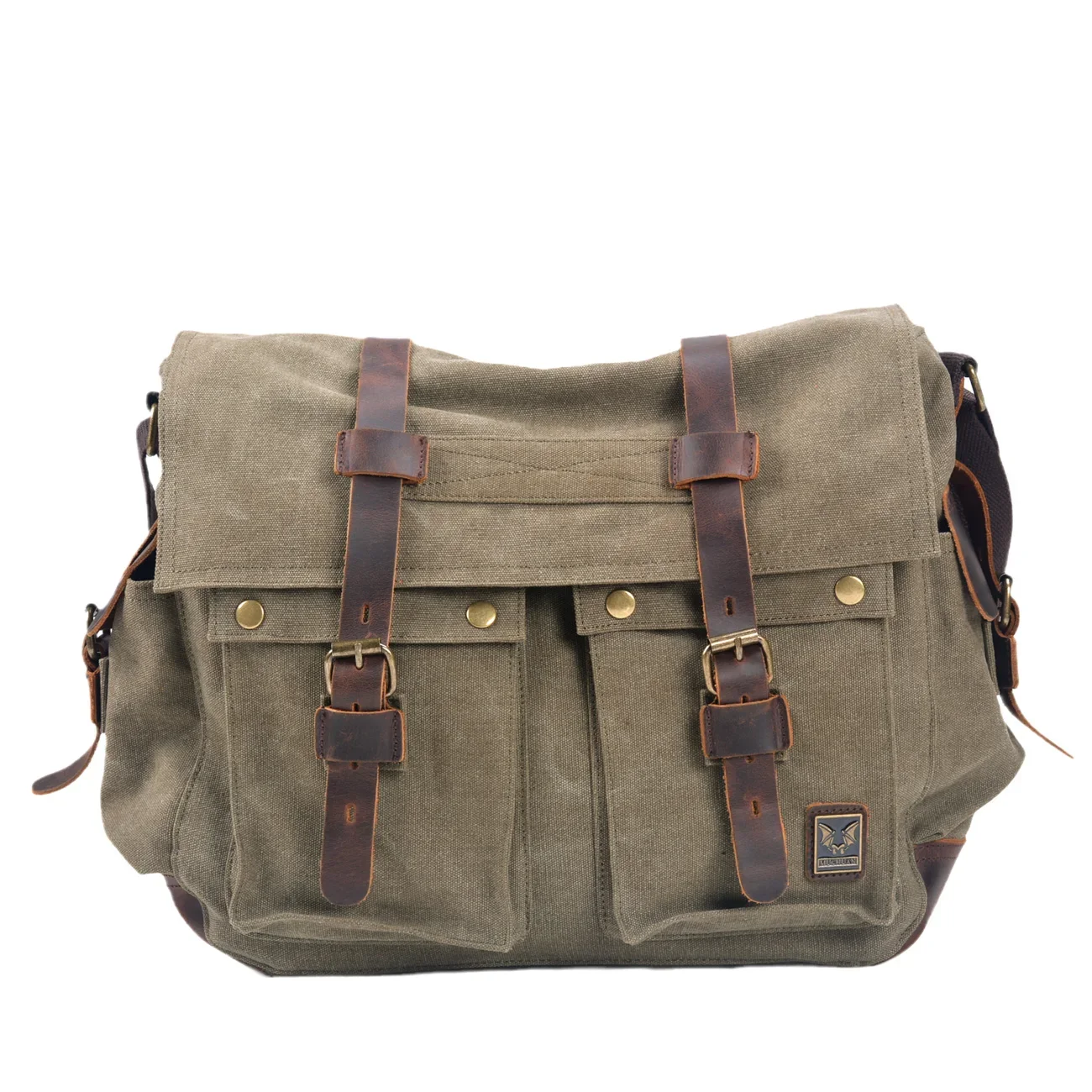 Large capacity 17 inch computer shoulder crossbody bag casual retro canvas cowhide men's messenger bag