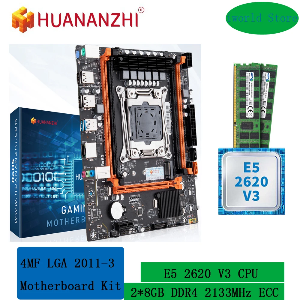 

kit xeon x99 motherboard HUANANZHI 4MF LGA 2011 v3 memory ddr4 2133MHz 16GB(2*8GB) RECC and E5 2620 V3 CPU combo NVME