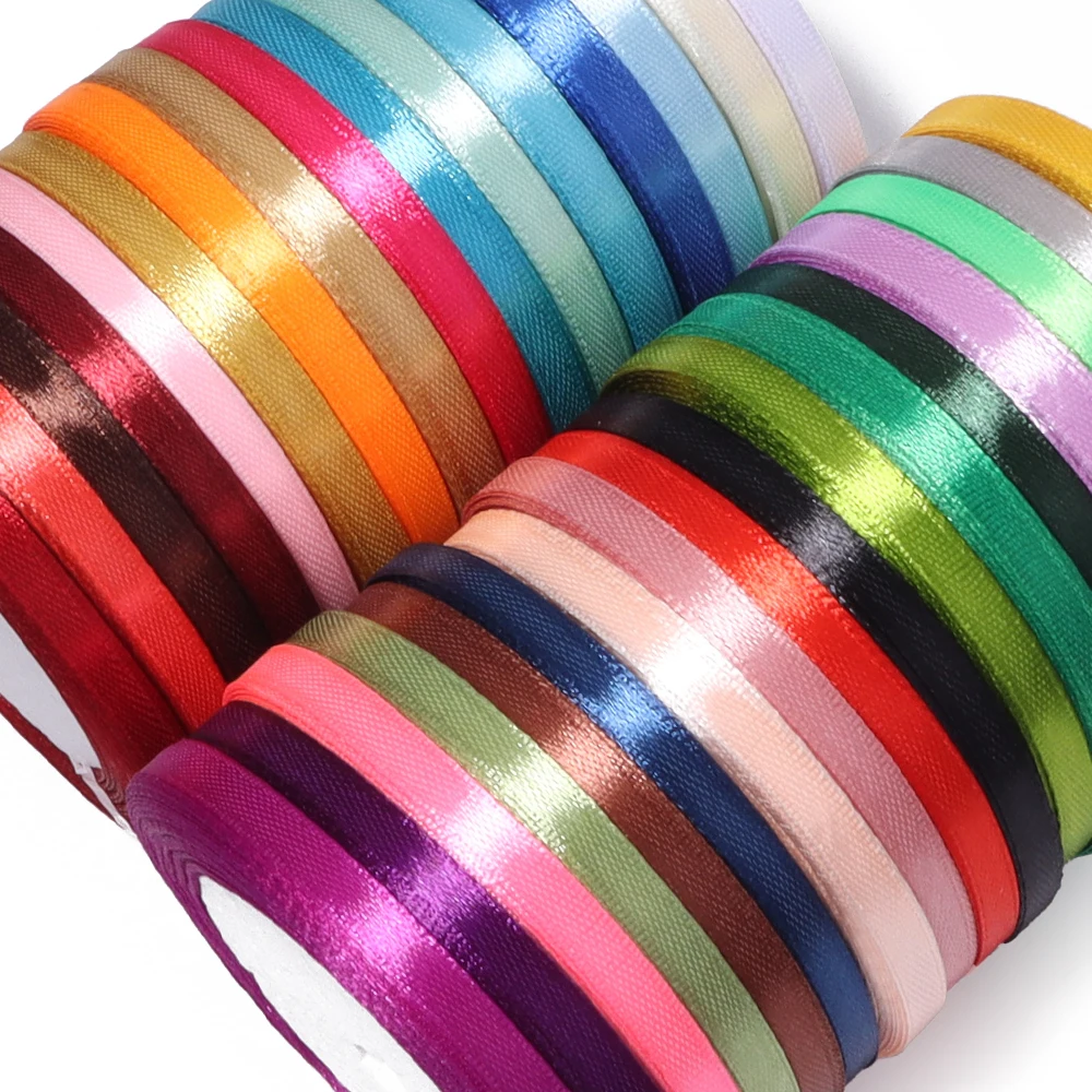 25 Yards/Lot 33 Farben 6mm Seidensatinbänder DIY Handgemachte Schleifen Haarnadeln Geschenkverpackung Weihnachten Hochzeit Party Dekorationsbänder – Detail 2