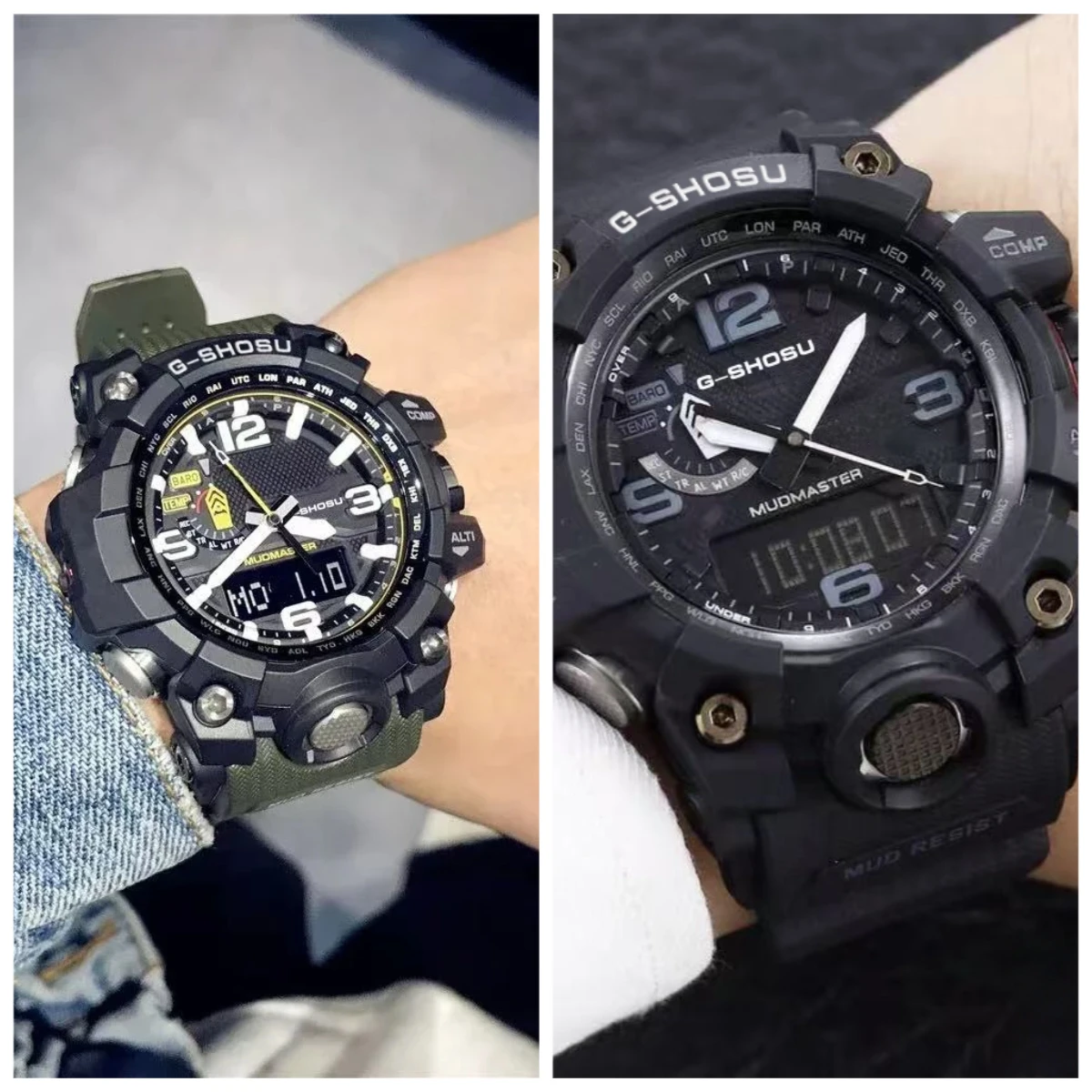 ساعة GWG الرياضية الرقمية للجنسين، شاشة LED مزدوجة كاملة المواصفات، سلسلة Oak ذات التوقيت العالمي