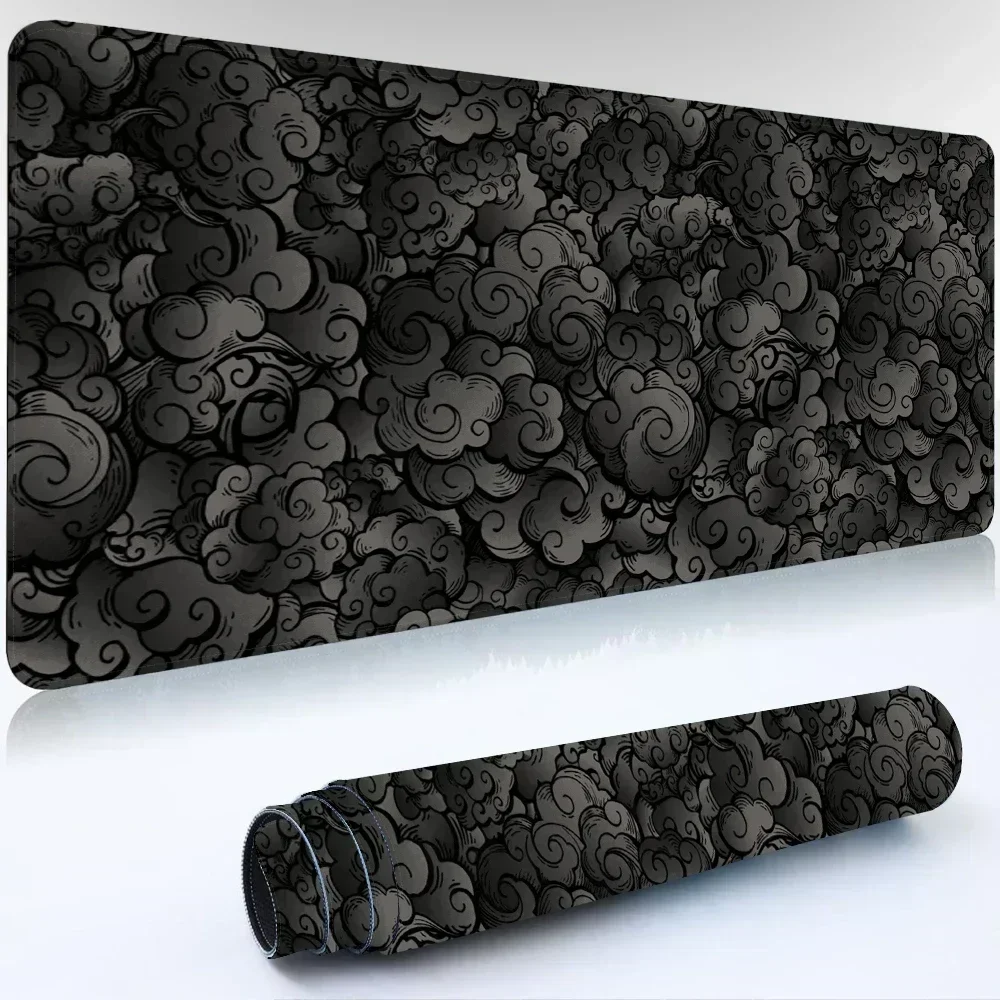 Tapis de souris nuage noir Kawaii, grand tapis de bureau, accessoires d'ordinateur, antidérapant, en caoutchouc, pour ordinateur portable, jeux sans fin