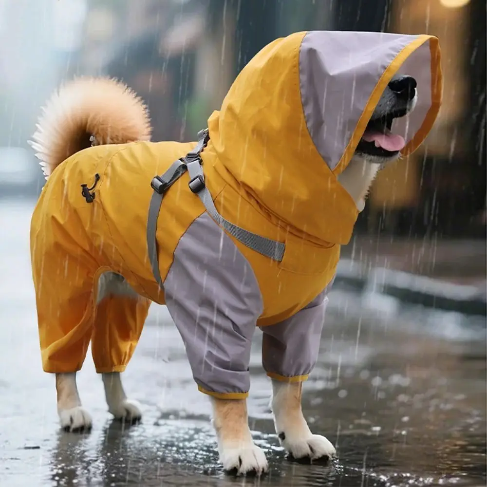 Waterproof Pet Dog Raincoat Four Legged Clothing Lightweight Dog Rain Jacket Reflective Stripe S-XXL Pet Rainwear Rainy Weather