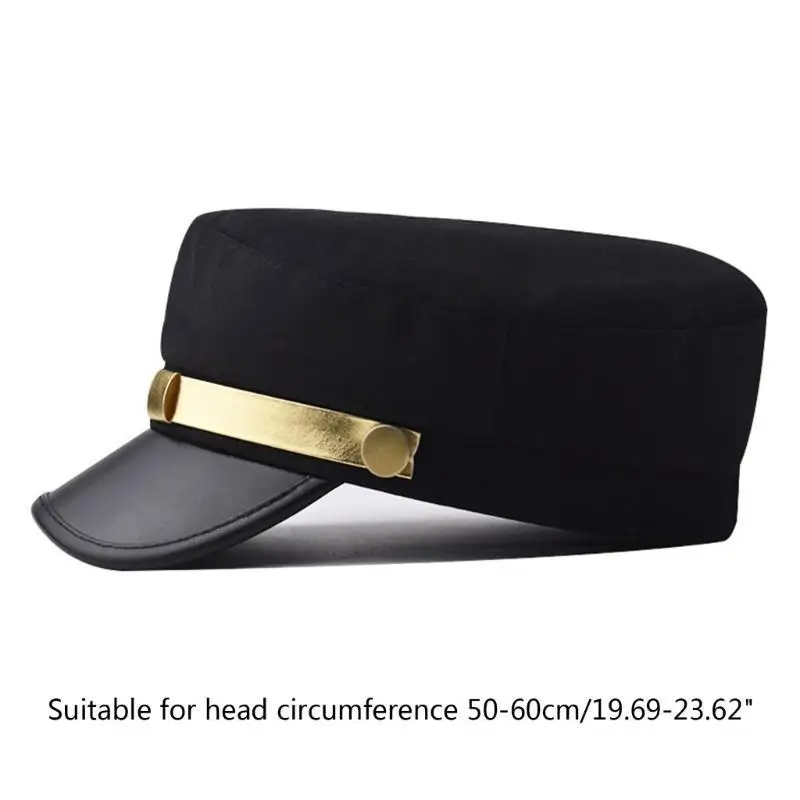 652F y2k البحرية البحرية قبعة جميع الرجال الرجال نساء قبعة مثمنة الزي غير الرسمي pu-leather brim hat السيدات التقاط صور قبعة