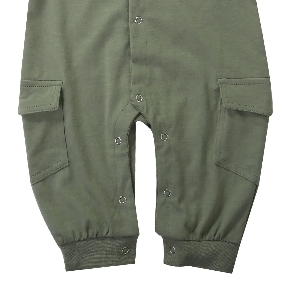 Baby Boys 2Pcs Outfit Long Sleeve Pilot Romper Jumpsuit + Cap Army Green Autumn Clothing Set