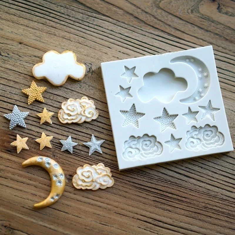Creative New 1pc Star Cloud Moon Silicone Mold Cupcake Fondant Cake Decorating Tools Chocolate Gumpaste Moulds Color Random