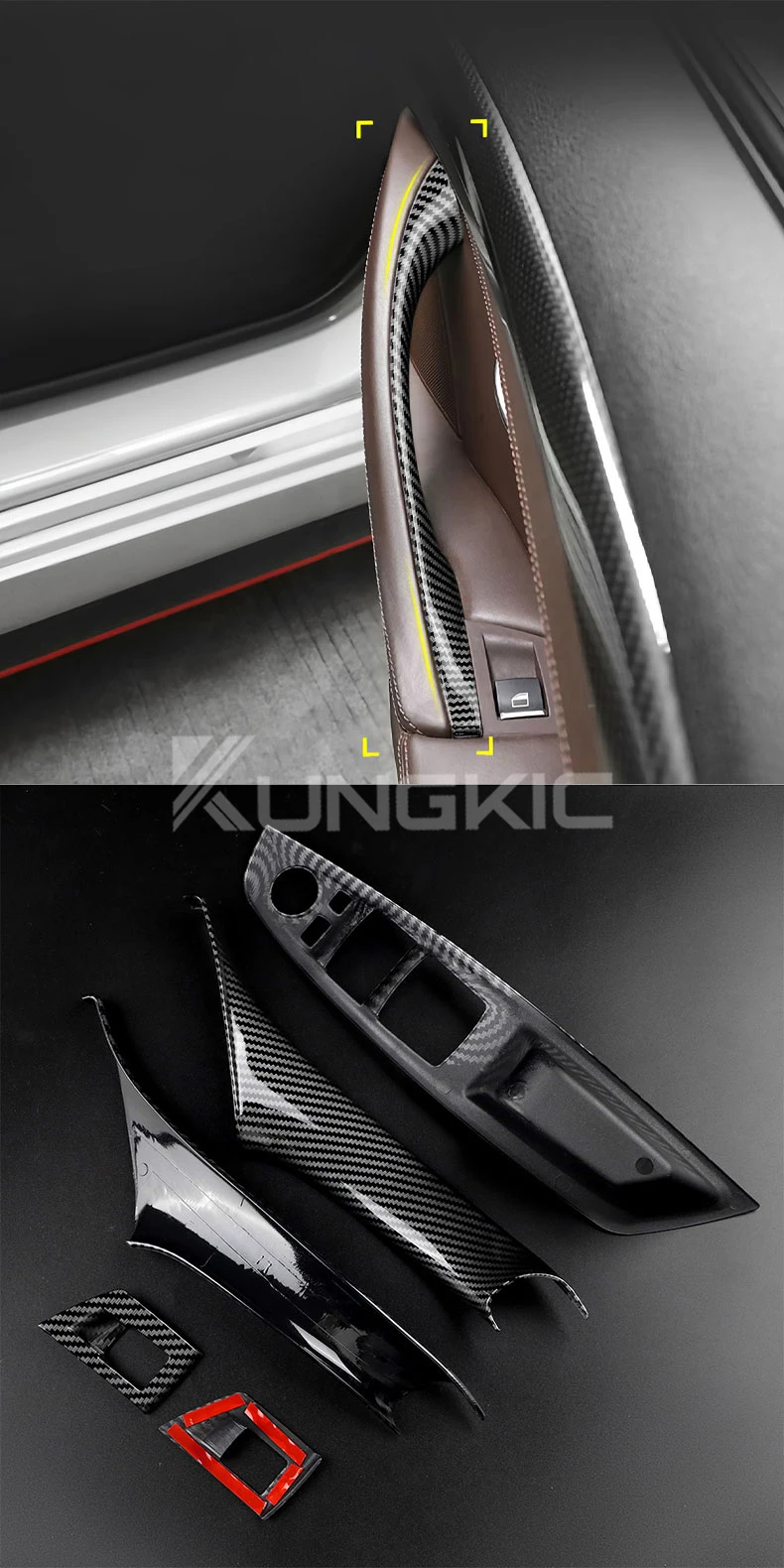 Für BMW 5er F10 F11 520i 520D 523i 525i 528i 530i 2011-17 Auto-Innenraum Türgriffplatte Carbonfaser ABS Dekorative Abdeckung – Detail 6