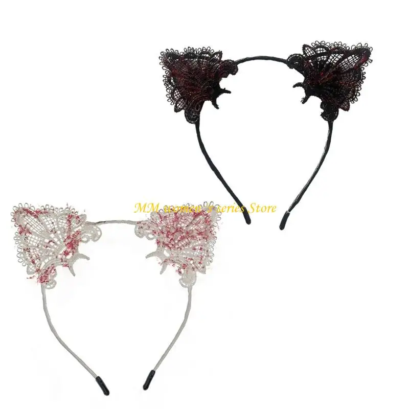 Q39C Shimmering Metal Puss Hearing Hair Decoration Halloween Party Theme Outfit Augmenter
